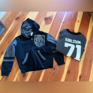 Kids Black and Gray Hoodie Golden Knights & Karlsson jersey